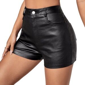 Women's Faux Leather Black Shorts